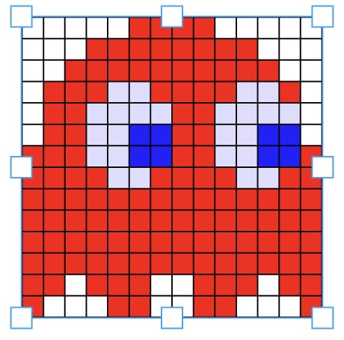 The pacman image scanned into a colourwork chart